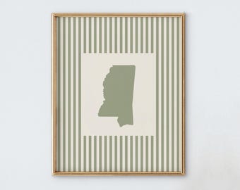 Mississippi Nursery Art - Striped Vintage Style Mississippi Print - Boys Room / Girls Room Decor