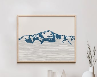 Pikes Peak Kunstdruck - Rocky Mountains, Colorado - Pikes Peak Umriss / Silhouette - Wandkunst, Reise Poster