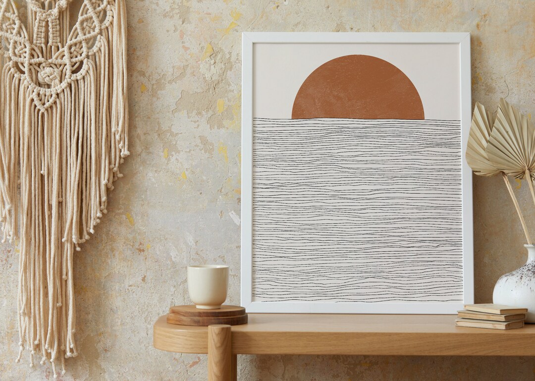 Boho Sun Mid Century Wall Art - Minimalist Sun and Ocean Wall Decor ...