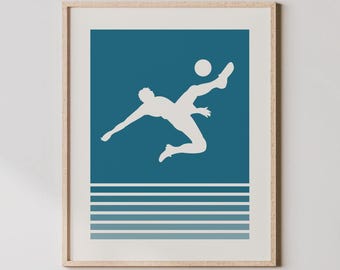 Soccer Art - Retro Gradient Lines -  Boy Soccer Player Print, Soccer Wall Art, Bicycle Kick Decor / Soccer Poster