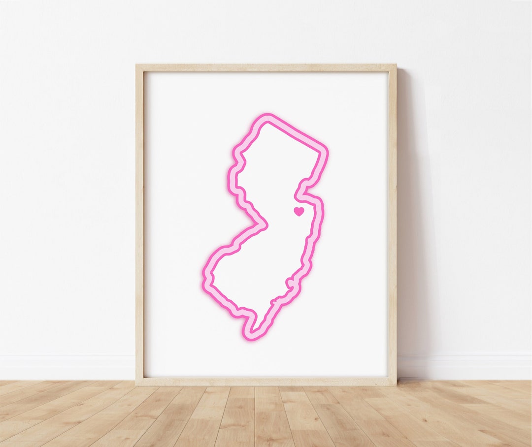 Morganville New Jersey Art Map With Heart Pink Morganville Etsy