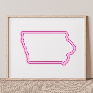 Pink Iowa Art - Bright Pink Map of Iowa, Wall Decor, Iowan Poster Print, Hot Pink Wall Art