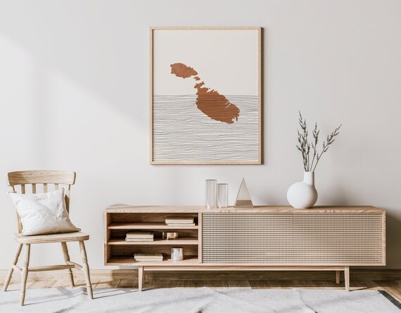 Malta Print - Boho Malta Wall Art and Decor, Country Travel Poster, Malta Map Silhouette and Gift Idea