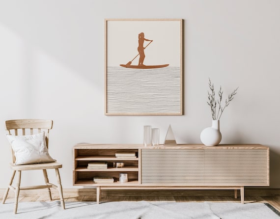 Boho Paddle Boarding Art - Paddle Boarding Wall Art / Decor, Minimalist Stand-Up Paddle Boarder Poster, Girl Paddle Boarder Print - SUP Gift