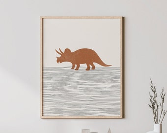 Impresión de triceratops: arte de pared/decoración boho de triceratops, arte infantil, decoración de habitación de niños, ilustración/imagen de dinosaurio