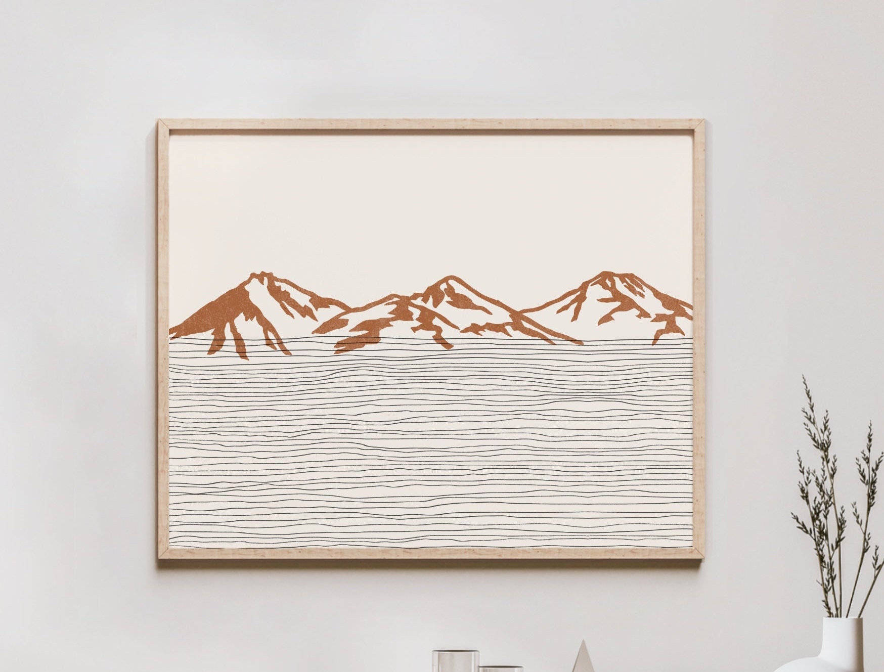 Boho Three Sisters Mountains Art Print - Cascade Volcanic Arc, Oregon - Three Sisters Mountains Outline / Silhouette - Wall Art