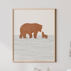 Mama Bear & Cub Print - Boho Mama Bear and Cub Wall Art, Mama Bear / Cub(s) Nursery Art, Boys Room Decor, Bear Cub Illustration Picture