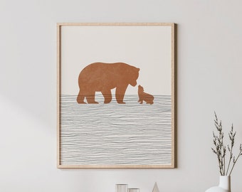 Mama Bear & Cub Print - Boho Mama Bear and Cub Wall Art, Mama Bear / Cub(s) Nursery Art, Boys Room Decor, Bear Cub Illustration Picture