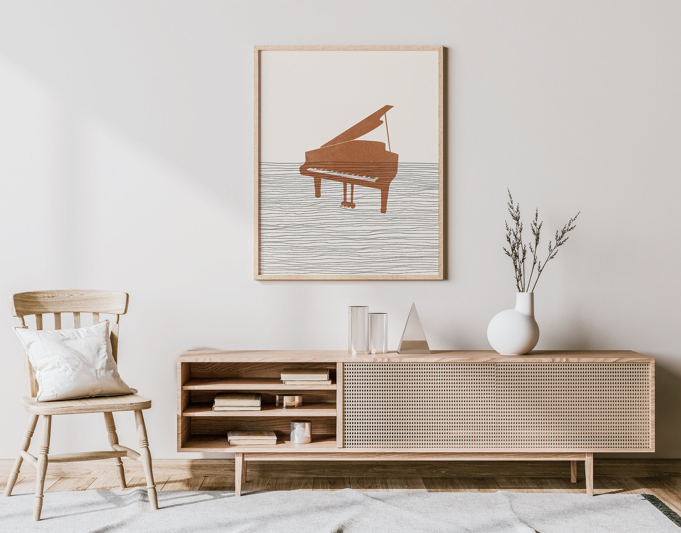 Boho Piano Print - Piano Wall Art / Decor, Minimalist Poster, Grand Piano Illustration, Gift Idea, Music Print