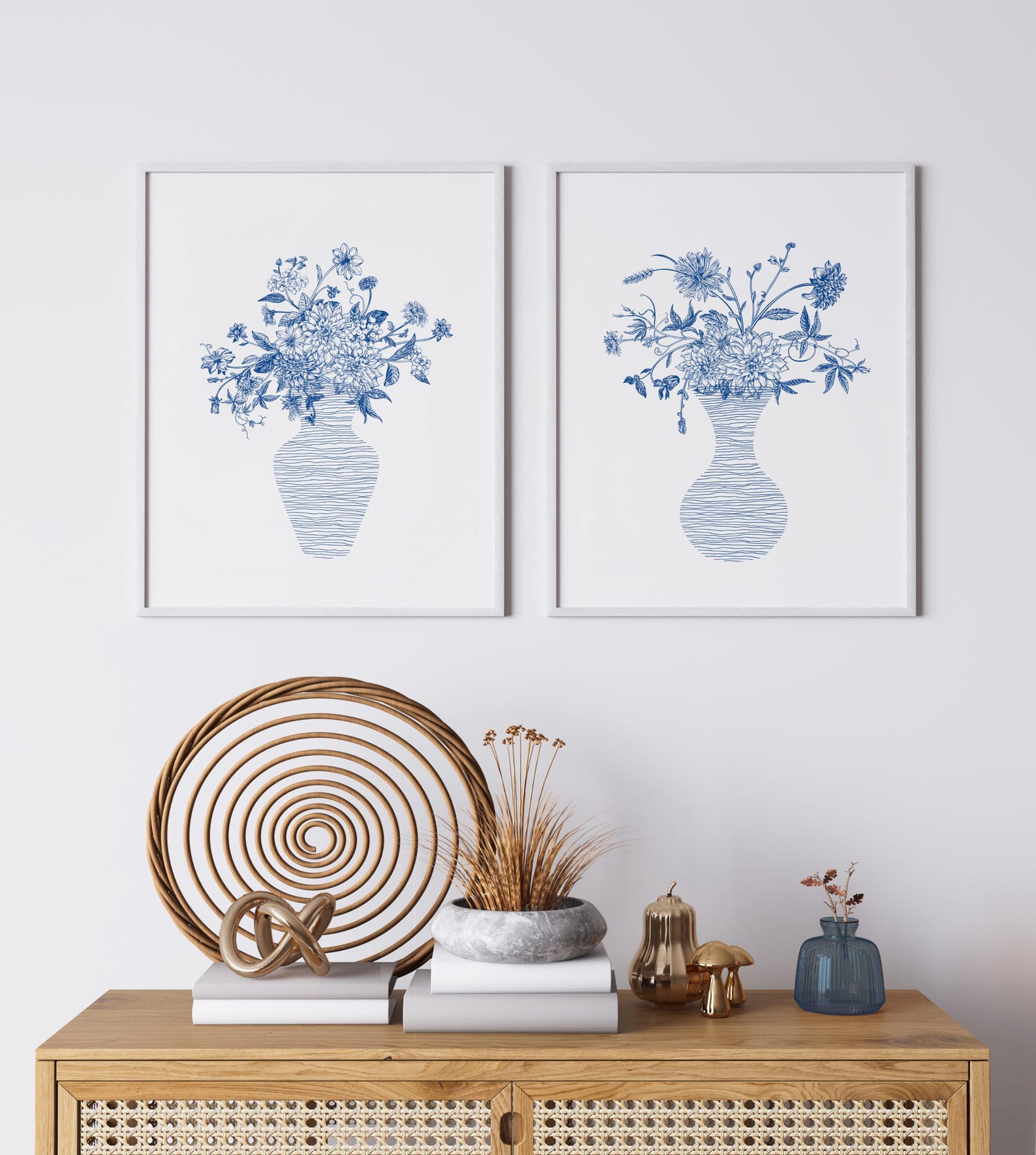 Blue Chinoiserie Wall Art - 3 Piece Wall Art Chinoiserie Floral Print ...