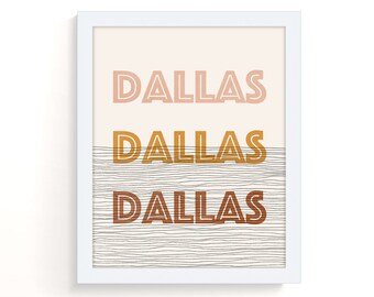 Dallas Texas - Arte murale boho, stampa d'arte moderna di metà secolo, arte murale minimalista di Dallas Texas e arredamento boho