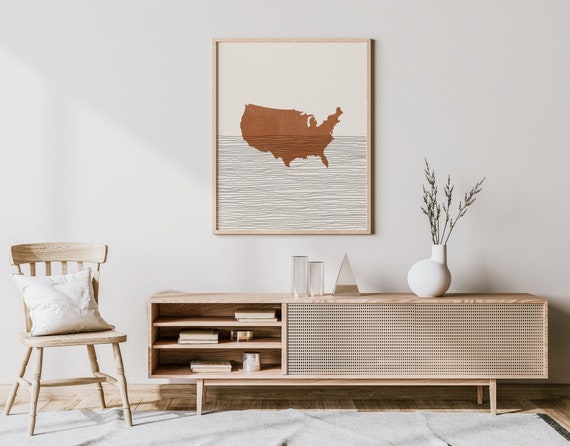 United States Print - Boho United States Wall Art and Decor, Country Travel Poster, United States of America Map Silhouette, USA Gift Idea