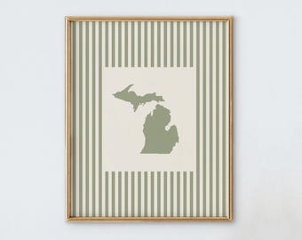 Michigan Nursery Art - Striped Vintage Style Michigan Print - Boys Room / Girls Room Decor
