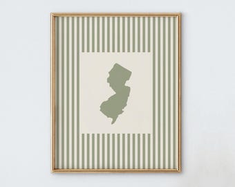 New Jersey Nursery Art - Striped Vintage Style New Jersey Print - Boys Room / Girls Room Decor