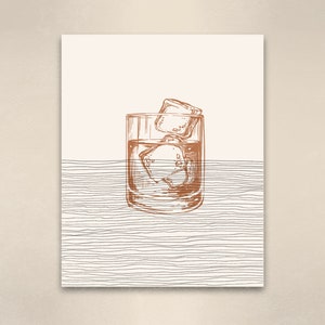 Boho Whiskey Art Whiskey Wall Art / Decor, Minimalist Cocktail Poster, Old Fashioned Print Cocktail Gift image 3