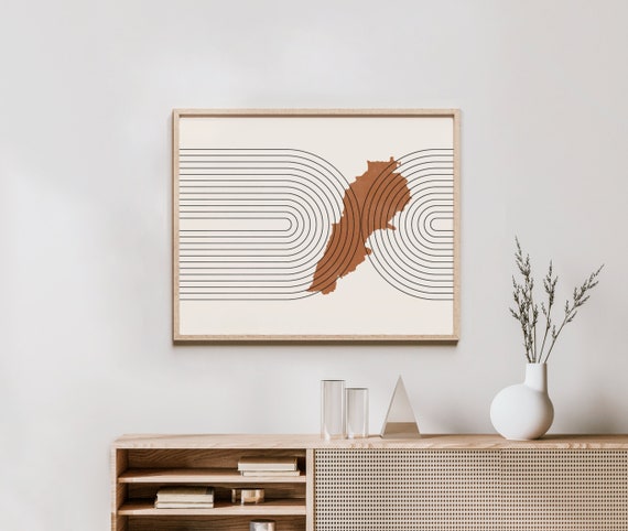Lebanon Wall Art - Mid Century Lebanon Map, Retro Lebanon Wall Decor / Poster, Country of Lebanon Print
