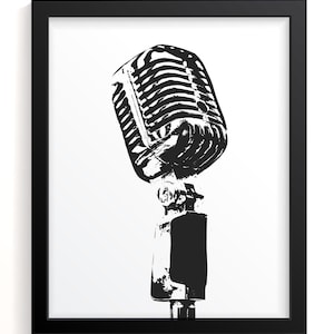 Microphone - Fine Art Print, Silhouette Poster for Music Lover or Singer