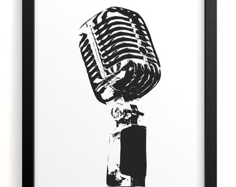 Microphone - Fine Art Print, Silhouette Poster for Music Lover or Singer