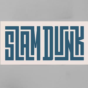 May include: A white rectangular sticker with the text "SLAM DUNK" in a blue geometric font.