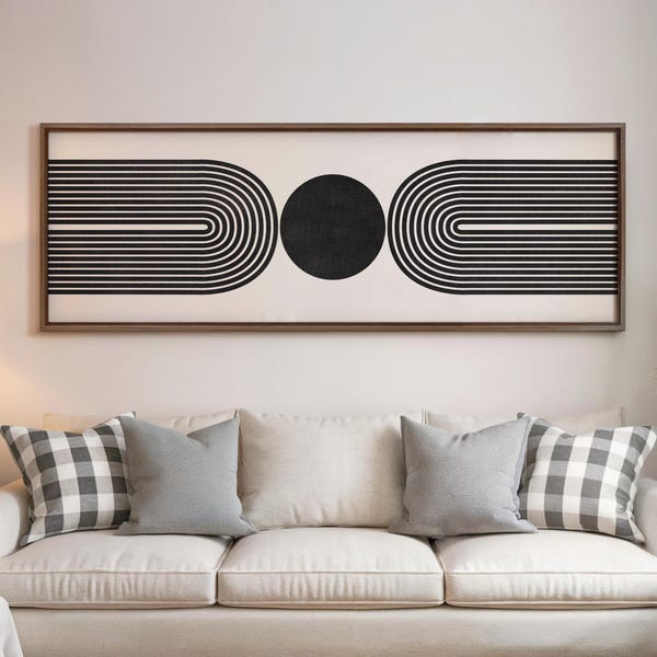 Mid Century Modern Wall Art - Black and White Arches, Minimalist Art - Horizontal Canvas Print - 008