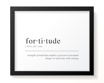 Fortitude - Impresión de diccionario, impresión motivadora e inspiradora, póster, arte de definición, decoración de pared y obras de arte motivadoras