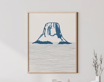 Devils Tower Art Print - Devil's Tower National Monument, Wyoming - Devils Tower Outline / Silhouette - Wall Art, Travel Poster