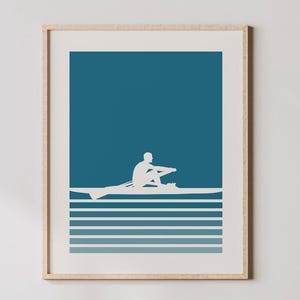 Rowing Art - Retro Gradient Lines -  Male Rower Print, Rowing Wall Art, Crew Decor / Rowing Poster