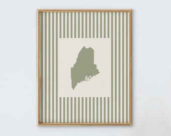 Maine Nursery Art - Striped Vintage Style Maine Print - Boys Room / Girls Room Decor