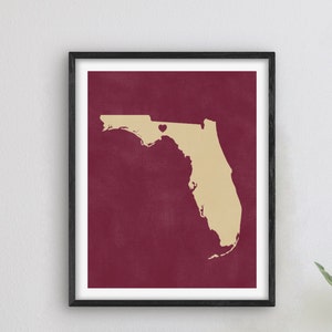 Tallahassee Florida Art - Dekoracje w stylu college&#39;u, Pomysł na prezent dla absolwentów, Sztuka Florydy, Mapa Tallahassee