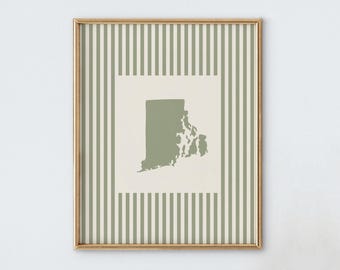 Rhode Island Nursery Art - Striped Vintage Style Rhode Island Print - Boys Room / Girls Room Decor