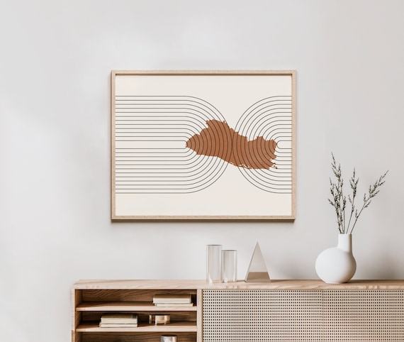El Salvador Wall Art - Mid Century El Salvador Map, Retro El Salvador Wall Decor / Poster, Country of El Salvador Print