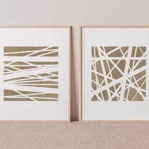 Minimalist Japandi Decor, Japandi Art - Nuetral Line Art, Dark Beige Wall Art, Abstract Prints (set of 2)