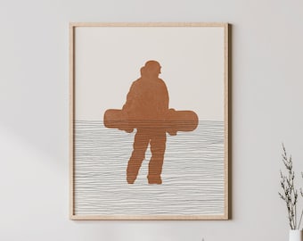 Impression de snowboarder bohème - art mural/décoration de snowboarder, affiche minimaliste, illustration de snowboard, cadeau pour coéquipier