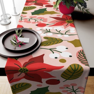 Christmas table runners, Winter table runner, Poinsettia table runner