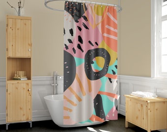 Shower curtain abstract, boho shower curtain, Marimekko shower curtain, funky shower curtain, maximalist decor