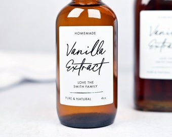 Vanilla Extract Labels (Modern Script): Pack of 9 Front + 9 Back [18 Total] Personalized Stickers  • Water & Oil Proof - Customize Your Gift