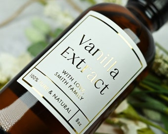 Vanilla Extract Labels - Gold Foil • Classic Style : 9 Front + 9 Back [18 Total] Personalized Stickers • Water & Oil Proof - Ships Next Day