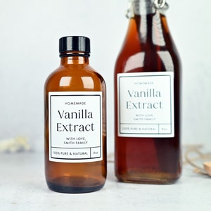 Personalized Vanilla Extract Labels - Water & Oil Proof Stickers (12 Front and Back)