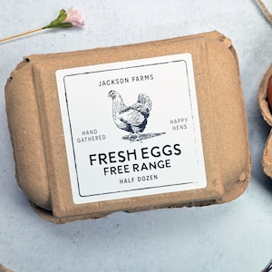 Egg Carton Labels - Vintage Custom Personalized Farm Sticker for Fresh Eggs - White, Gold, Clear or Gold Foil - Square, Circle and Rectangle