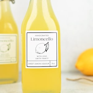 Personalized Limoncello Bottle Labels: Classic Lemon Liqueur Stickers (Set of 24)