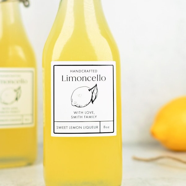 Classic Limoncello Labels : Pack of 24 Personalized Stickers. Perfect for Lemon Liqueur  • Water & Oil Proof - Ships Next Day!