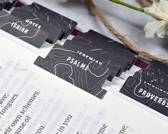 Dark Topographic Bible Tabs: Laminated, Self Adhesive, Standard & Catholic