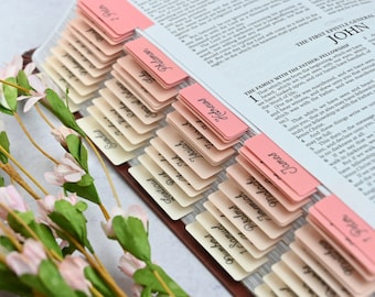 Cream to Pink Bible Tabs - Standard & Catholic, Matte Laminated, Double Sided Self Adhesive - Christian Gift, Bible Study