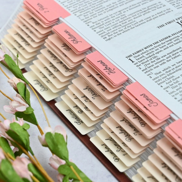 Bible Tabs (Cream to Pink) - Standard & Catholic | Matte Laminated | Double Sided | Self Adhesive |  Christian Religious Gift - v.7