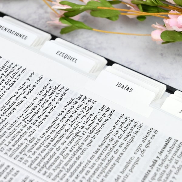 Bible Tabs (Spanish) -  Standard & Catholic | White | Matte Laminated | Double Sided | Self Adhesive | Study | Christian Religious Gift  v.7