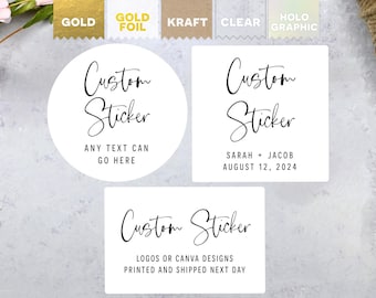 Custom Stickers – Personalized Labels – Circle, Square, Rectangle – Gold Foil, Kraft, Clear, Holographic, Vinyl