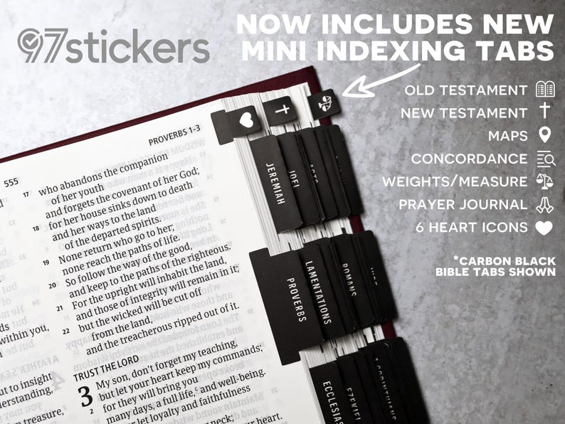 Carbon Black Bible Tabs: Laminated, Double Sided, Minimalist Christian Index image 10