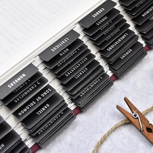 Carbon Black Bible Tabs - Standard & Catholic | Minimalist | Laminated | Double Sided | Christian Gift | Index Tabs | Men Bible Study -v.7