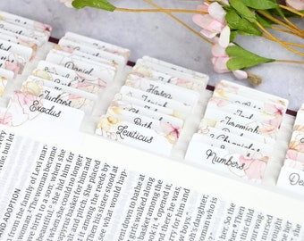 Bible Tabs (Floral) - Standard & Catholic | Matte Laminated | Double Sided | Self Adhesive | Bible Study - Christian Religious Gift - v.7