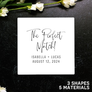 The Perfect Match Sticker Labels, Match Box - Personalized Custom for Wedding, Gold Foil, Clear, White - Rectangle, Circle, Square